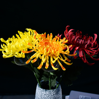 Fleur artificielle en latex de haute qualité, grande chrysanthème blanche et orange à tige unique, fleurs au toucher réel pour la décoration de la maison et des mariages