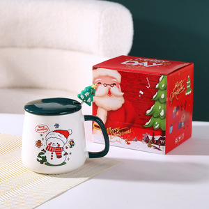 Taza de Cerámica Navideña Adorable con Tapa y Cuchara, Diseño de Santa y Alce, de Alta Estética, con Saludo de Mano, para Regalo Transfronterizo - Product Image 2