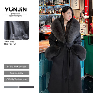 <span class=keywords><strong>Cappotto</strong></span> Invernale da <span class=keywords><strong>Donna</strong></span> in Lana e Cashmere Naturale a Doppia Faccia, con Collo in Vera Pelliccia di Volpe <span class=keywords><strong>Oversize</strong></span>, Lungo Trench per Feste e Festival - Product Image 1