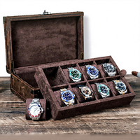 Boîte de rangement pour montres mécaniques en cuir Crazy Horse vintage, 8 emplacements, en cuir véritable fait main, protection contre la poussière et l'eau