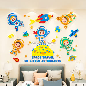 Autocollant mural décoratif d'astronaute de dessin animé, vaisseau spatial, bricolage, art acrylique, autocollant mural pour <span class=keywords><strong>chambre</strong></span> de garçon, salle de jeu, décoration murale - Product Image 2