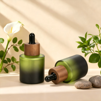 Flacon en verre vert foncé dégradé personnalisé avec couvercle en bois de zèbre, 30g-120ml, flacon compte-gouttes pour crème, flacon pulvérisateur, conteneur cosmétique recyclable