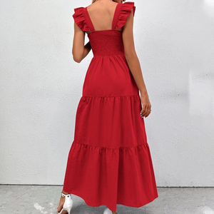 Vestido de Verano Maxi de Moda, Fabricación Personalizada de Alta Calidad, Vestido Casual Elegante de Algodón Rojo para Mujer - Product Image 2