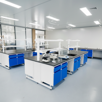 Banc de laboratoire en acier et bois à structure en C, résistant aux acides et aux alcalis |   Poste de travail central personnalisable pour les laboratoires de recherche et les écoles