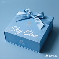 Échantillon gratuit, boîtes cadeaux rigides en carton papier bleu ciel de luxe avec logo personnalisé, grandes boîtes magnétiques avec poignée en ruban