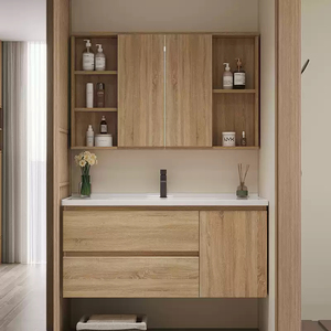 Luxury Wooden Melamine Board Bathroom Vanity Unit <b>Mirror</b> Integrated Ceramic Washbasin Toilet Sink for Hotel Use - Product Image 5