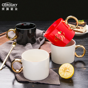 แก้วเซรามิกเซโรคกี้พร้อมหูจับสีทอง 300 มล. ชุดสำหรับกาแฟ ชา ของขวัญ - Product Image 1