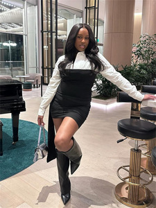 Y1142 <span class=keywords><strong>vestito</strong></span> da bavero a spacco a contrasto alla moda e Sexy con <span class=keywords><strong>colletto</strong></span> <span class=keywords><strong>bianco</strong></span> alla moda - Product Image 3