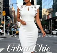 Nouvelle Robe Crayon Ajustée Blanche Unie Anti-Plis Sans Manches en Dentelle Longueur Genou pour Femme, Idéale pour les Affaires et les Cocktails