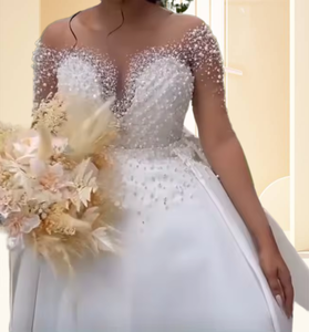 Vestido de Novia de Lujo para Mujer 2024, Estilo Elegante con Cola Desmontable a la Altura de los Hombros, Cola Larga 2 en 1 de Alta Calidad - Product Image 3