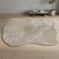 Tapis de salon moderne abstrait beige rectangulaire épais à poils moyens, tufté, antidérapant et écologique, en promotion
