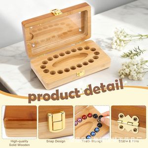 Caja de madera rectangular para dientes de leche de niños, con tapa de cristal y pinzas para guardar dientes - Product Image 4