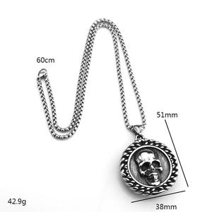 Yunnique – collier avec pendentif tête de mort en acier inoxydable pour hommes, design géométrique rond, style punk, bijoux à la mode - Product Image 5