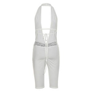Viviblook J26JP216 Mono de verano para mujer, sexy, sin mangas, con cuello halter, espalda descubierta, con cordones, cuello en V profundo, cintura con patchwork de encaje, de una pieza - Product Image 6