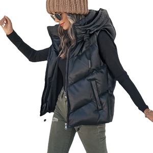 Abrigo de invierno acolchado sin mangas de gran tamaño recortado relleno grueso aislado bolsillo lateral cremallera frontal Casual chaleco acolchado con capucha para <span class=keywords><strong>mujer</strong></span> - Product Image 5