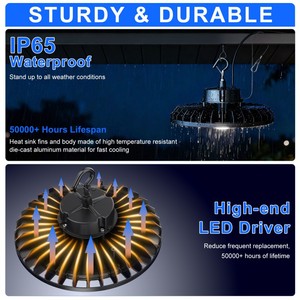 High Bay LED Shop <b>Lights</b>, 300W 0-10V Dimmable with <b>Sensor</b>, Adjustable LED High Bay Lighting Fixtures for Garage Warehouse Worksh - Product Image 3