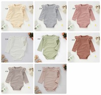 Combinaison bébé en tricot côtelé, manches bouffantes, manches longues, barboteuse pour nouveau-né, logo personnalisé, combinaison pour bébé