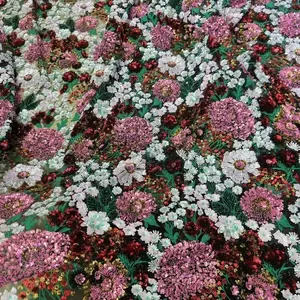 3D hoa sequin ren vải màu sắc hỗn hợp thêu lưới cho đám cưới và váy dạ hội được bán bởi sân