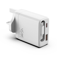 Cargador de Pared Retráctil 3 en 1 con Cable USB-C, Enchufe de Pared con Cargador de Teléfono de 45 W y Puertos Dobles, Bloque de Cargadores USB C para iPhone