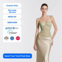 Pakaian Wanita SHENGFU Korset Atasan Fashion Berbahan Tulang Penyangga Tali Transparan Seksi Pengontrol Perut Hijau Renda Tipis Bustier Custom