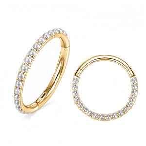 Boucles d'oreilles créoles fermées en acier doré, serties de perles, pour cartilage d'oreille, bijoux de fête - Product Image 1