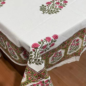 Fabricant indien Design coton nappe Six serviette main bloc impression dentelle couverture Floral carré motif mariage maison fête - Product Image 5