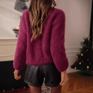 <span class=keywords><strong>Cardigan</strong></span> in Maglia <span class=keywords><strong>Peluche</strong></span> Viola Rosso Stile Retrò Francese, Maglione Casual da Donna Autunnale Europeo Americano - Product Image 2