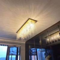 Lustre rectangulaire en cristal pour restaurant, suspension LED, design minimaliste de luxe, pour salle à manger, comptoir de bar, avec pampilles en acier inoxydable