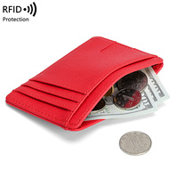 Porte-cartes de visite en cuir PU ultra-fin personnalisable en usine, portefeuille anti-RFID, mode végétalienne, carte ouverte personnalisée