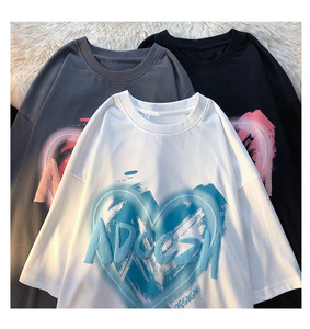 T-shirt Casual con Stampa Lettering, Maniche Corte, Versione Coreana Ampia, Lunghezza Media, Taglie M-2XL - Product Image 3
