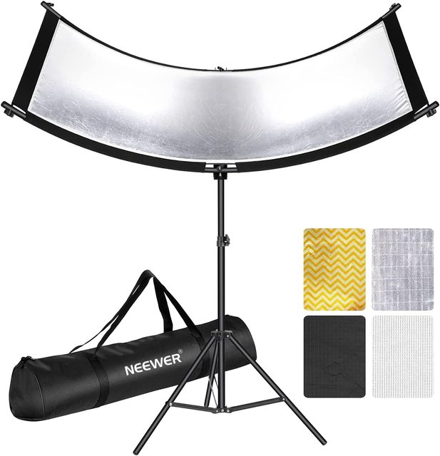 Neewer Clamshell Light Reflector Diffuser With 2m Light Stand And Carrying Bag 155*61cm Photography Curved Lighting Reflector