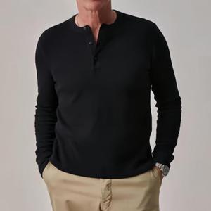 T-shirt à manches longues pour hommes, logo personnalisé, coupe vintage thermique, coton côtelé, tricot gaufré, double couche, vierge - Product Image 3
