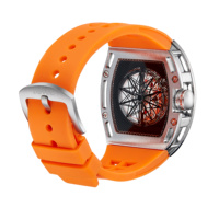 Montre de sport DIFFUL pour homme, 42 mm, tonneau, squelette, automatique, cadran en verre, boîtier en alliage, bracelet en caoutchouc, étanche 3 ATM
