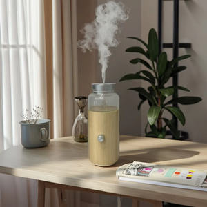 Difusor de aceite esencial sin agua de vidrio de madera Premium de nuevo diseño con elegante acento de madera maciza - Product Image 3