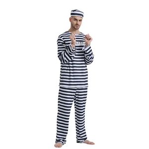 Disfraz de Prisionero para Hombre Adulto, Traje de Recluso con Rayas Blancas y Negras de TV/Película, con Esposas, para Juego de Roles de Halloween - Product Image 5