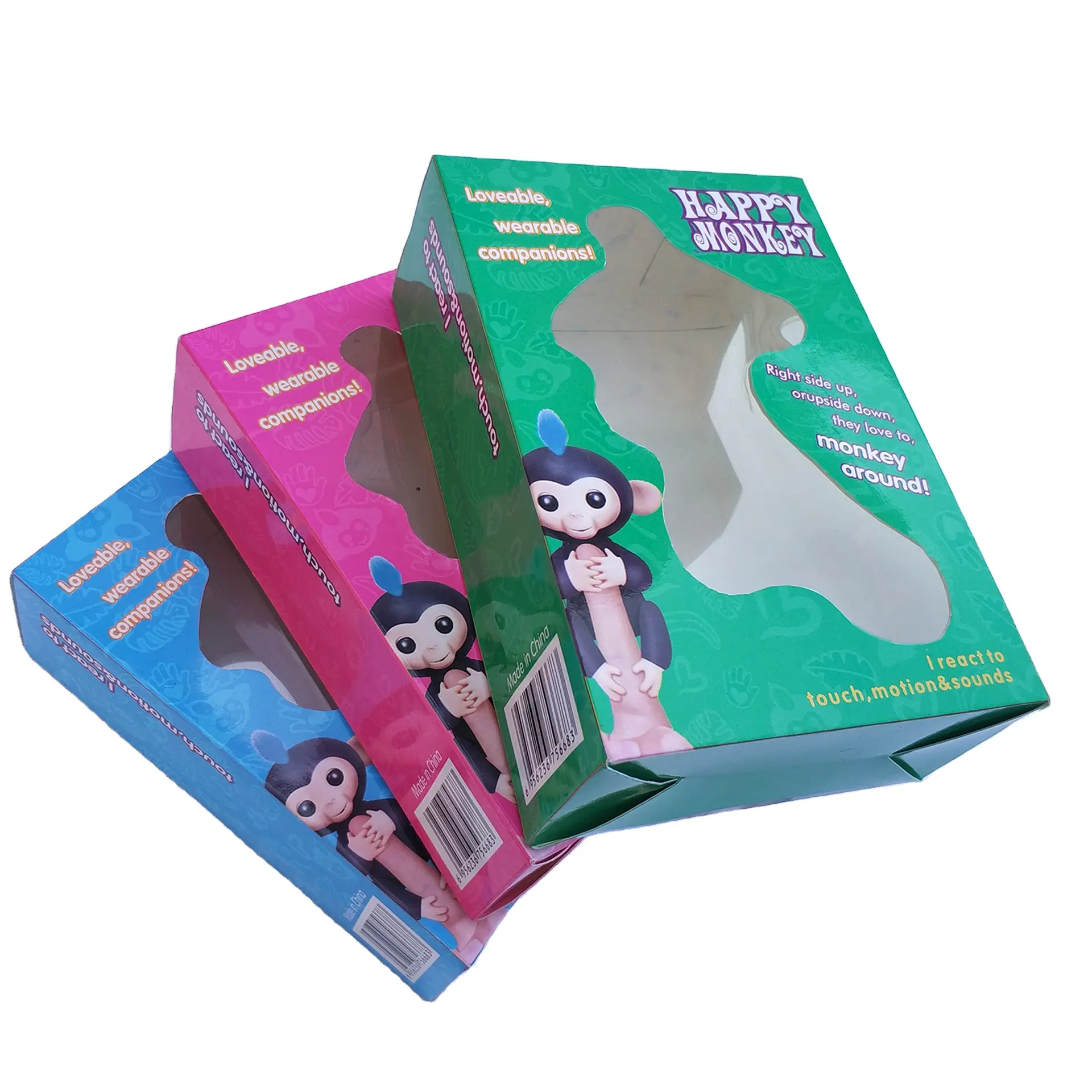Caixas de embalagem dobráveis personalizadas de brinquedo, crianças, boneca, caixa de papel com janela de pvc