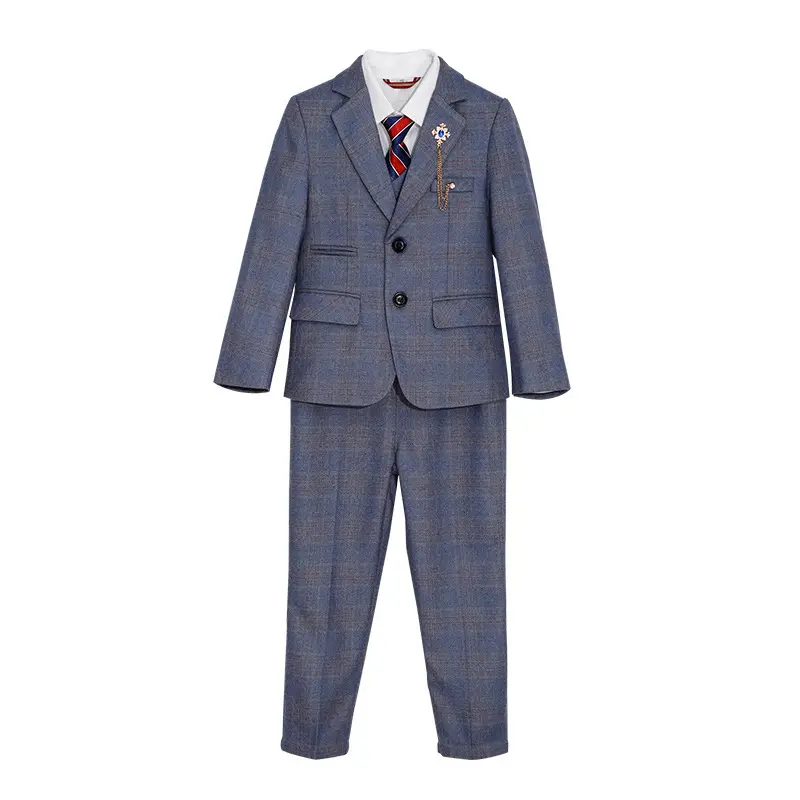 Children's suit 2024 new plaid wedding suit six-piece boy gentleman dress performance suit Spring and Autumn clothing