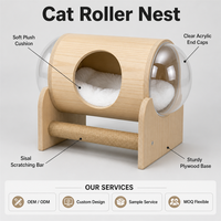 Lit pour chat en forme de tonneau avec dômes en acrylique pour vue à 360°, coussin en peluche, griffoir en sisal, structure en contreplaqué, emballage plat, montage facile pour la maison