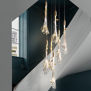 Luz colgante de cristal LED directa de fábrica para escalera larga para hoteles, villas, proyecto de arte con Control remoto, candelabro económico - Product Image 1