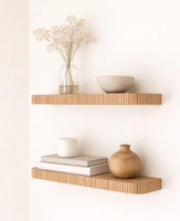 Étagère flottante en bois rainuré arrondi sur mesure, décoration murale pour la maison, bibliothèque en bois rainuré, étagère de style mid-century, meuble de rangement pour jouets
