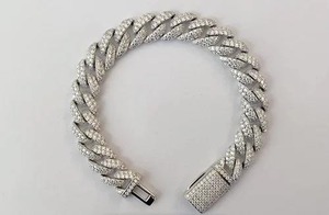 กำไลเทนนิสดีไซน์ใหม่แบบหนา พร้อมสายสแตนเลสแบบ Cuban Link สำหรับผู้หญิง ขายส่ง - Product Image 3