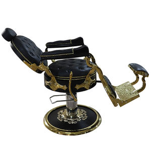 Chaise de barbier hydraulique en cuir de qualité professionnelle, style antique doré, personnalisable pour salon de coiffure - Product Image 3