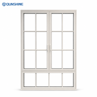 Fenêtre à battant en aluminium, oscillo-battante, avec grille décorative en barres Muntin, motif géorgien, couleur blanc crème, pour projets de villas et d'hôtels