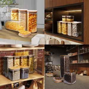 Plastic <b>Kitchen</b> Grain and Multigrain Sealed Jar Transparent Airtight Food <b>Storage</b> Box with Bamboo Lid - Product Image 2