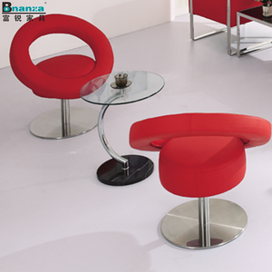 Silla giratoria informal para cafetería, sillón moderno de cuero rojo con base de acero inoxidable cepillado sólido, opciones de color - Product Image 2