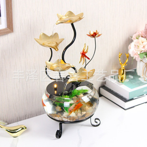 Pecera de cristal minimalista con forma redonda y fuente de agua con diseño de loto para decoración de escritorio en la sala de estar. - Product Image 2