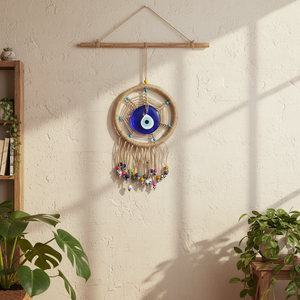 Macrame Evil Eye Tenture murale 36x16cm Ornement Pièce décorative durable et élégante - Product Image 3