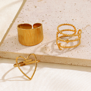 Set di Anelli Vintage, Fedi Artistiche Placcate in Oro 18K PVD, Anelli in Acciaio Inossidabile 316 Anallergici per Donne - Product Image 2
