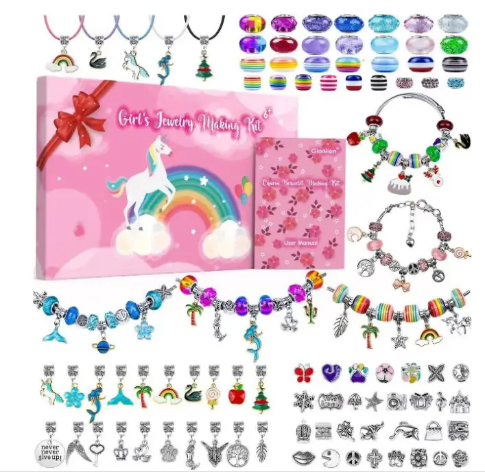 150 pièces licorne arc-en-ciel Bracelet ensemble avec perles colorées grand trou pour enfants bricolage à la main mignon dessin animé bijoux cadeau