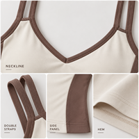 Ensemble de yoga personnalisé pour femme, col en V, double bretelle, color block, avec débardeur intégré et short taille haute pour la gym, l'entraînement et le Pilates